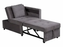 Hauss Spole Sillón convertible con LED, USB, Tipo C y soporte lumbar - Sofá cama multifuncional - Tela de lino oscuro