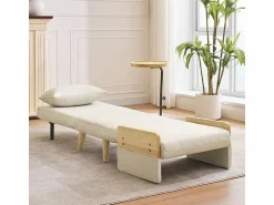Best DripeX Sillón convertible de lino , con mesa de madera y almohada, respaldo ajustable, superficie para acostarse 180x62 cm Beige