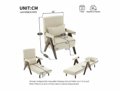 Discount DripeX Sillón convertible de lino - con almohada - respaldo ajustable en 6 niveles - superficie para acostarse 184x56 cm Beige