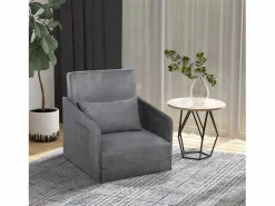 New Sillón convertible en cama, 2 bolsillos de almacenamiento, estructura de metal, poliéster, (70x76x77 cm) Sillón Cama