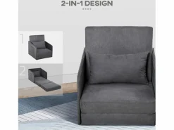 New Sillón convertible en cama, 2 bolsillos de almacenamiento, estructura de metal, poliéster, (70x76x77 cm) Sillón Cama
