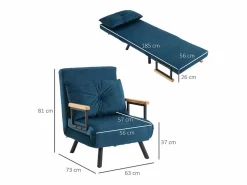 Sillón convertible en cama, tejido terciopelo, color (63x73x81 cm)