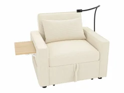 Hauss Spole Sillón convertible en pana - Sofá individual con mesa auxiliar y puertos USB/Tipo C