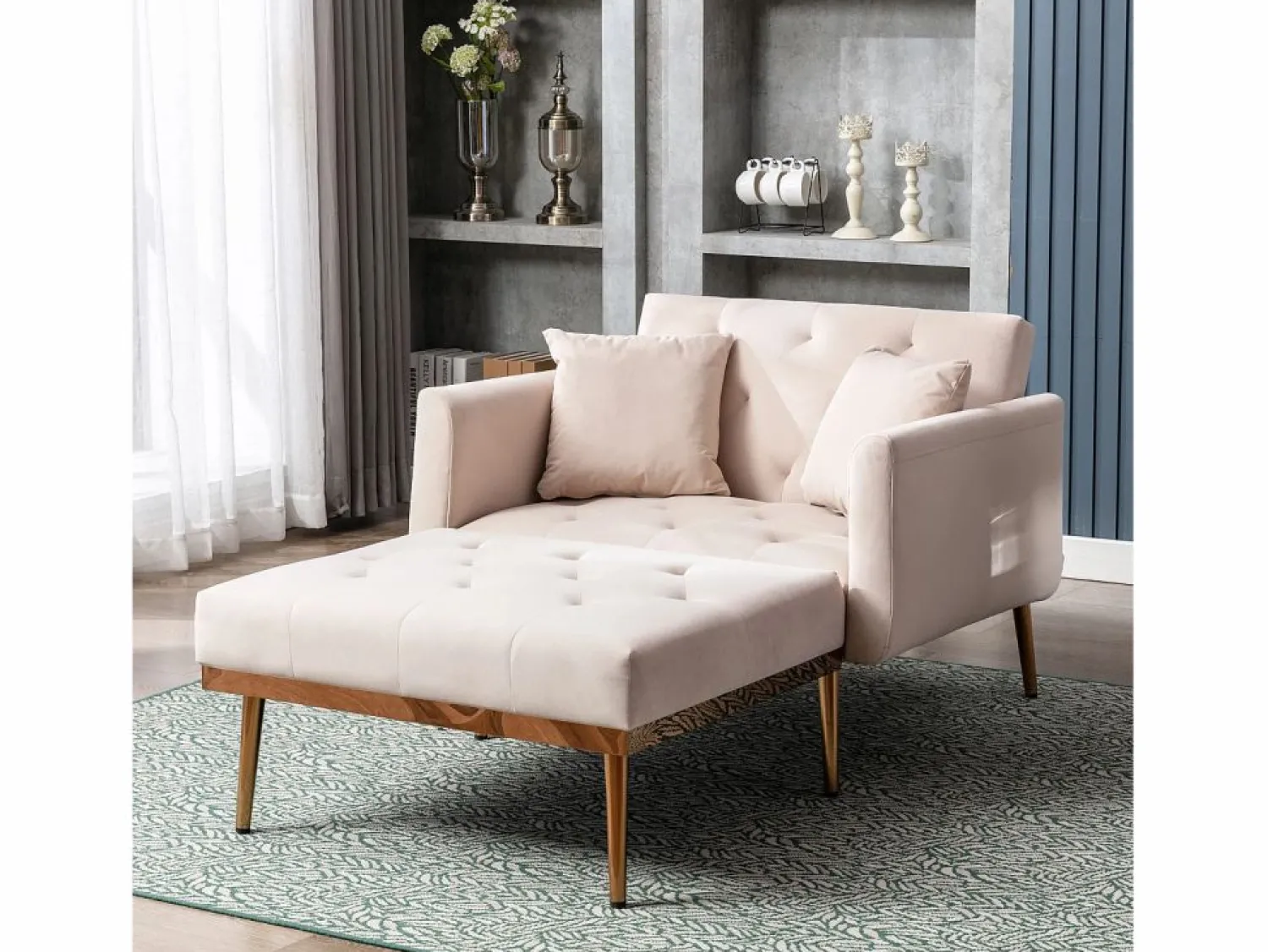Hauss Spole Sillón convertible en terciopelo con respaldo regulable en 3 posiciones 165x90x77cm Beige