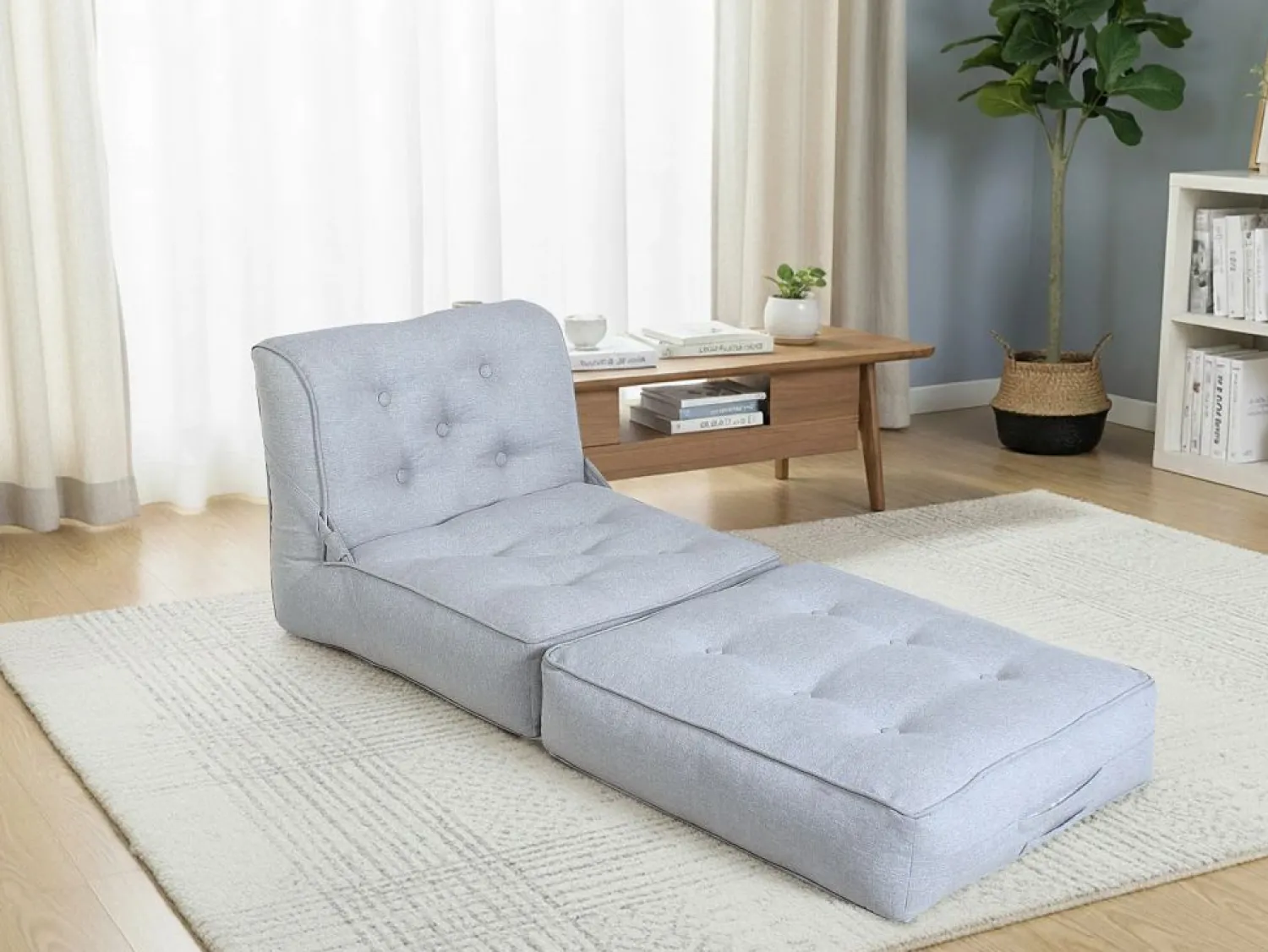 New Vente-unique Sillón convertible tipo butaca en tejido con reposapiés ZONIRA Gris claro