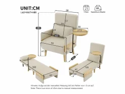 Clearance Sillón convertible tres en uno con función de cama, equipado con una bandeja de madera, Sillón Cama