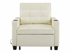 Clearance OKWISH Sillón de 1 plaza en cuero sintético con puerto USB y portavasos - Convertible en cama o chaise longue Blanco