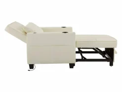Clearance OKWISH Sillón de 1 plaza en cuero sintético con puerto USB y portavasos - Convertible en cama o chaise longue Blanco