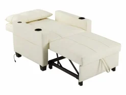 Clearance OKWISH Sillón de 1 plaza en cuero sintético con puerto USB y portavasos - Convertible en cama o chaise longue Blanco