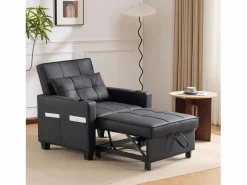 Sale Sillón de 1 plaza en cuero sintético con puerto USB y portavasos - Convertible en cama o chaise longue Sillón Cama
