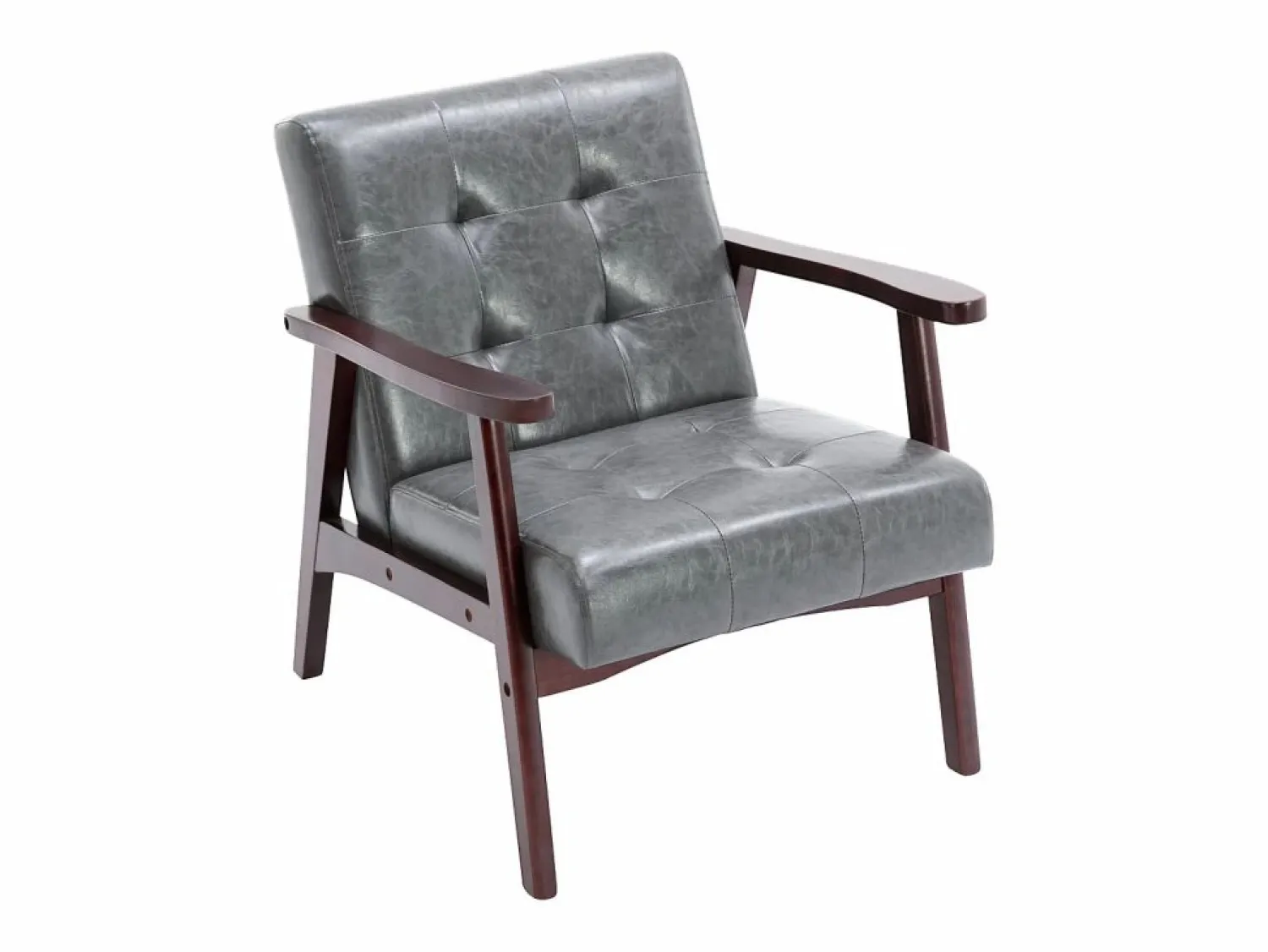 Outlet Sillón de cuero artificial tapizado estilo vintage - Sillón de madera natural para oficina o dormitorio, azul Sillón De Piel