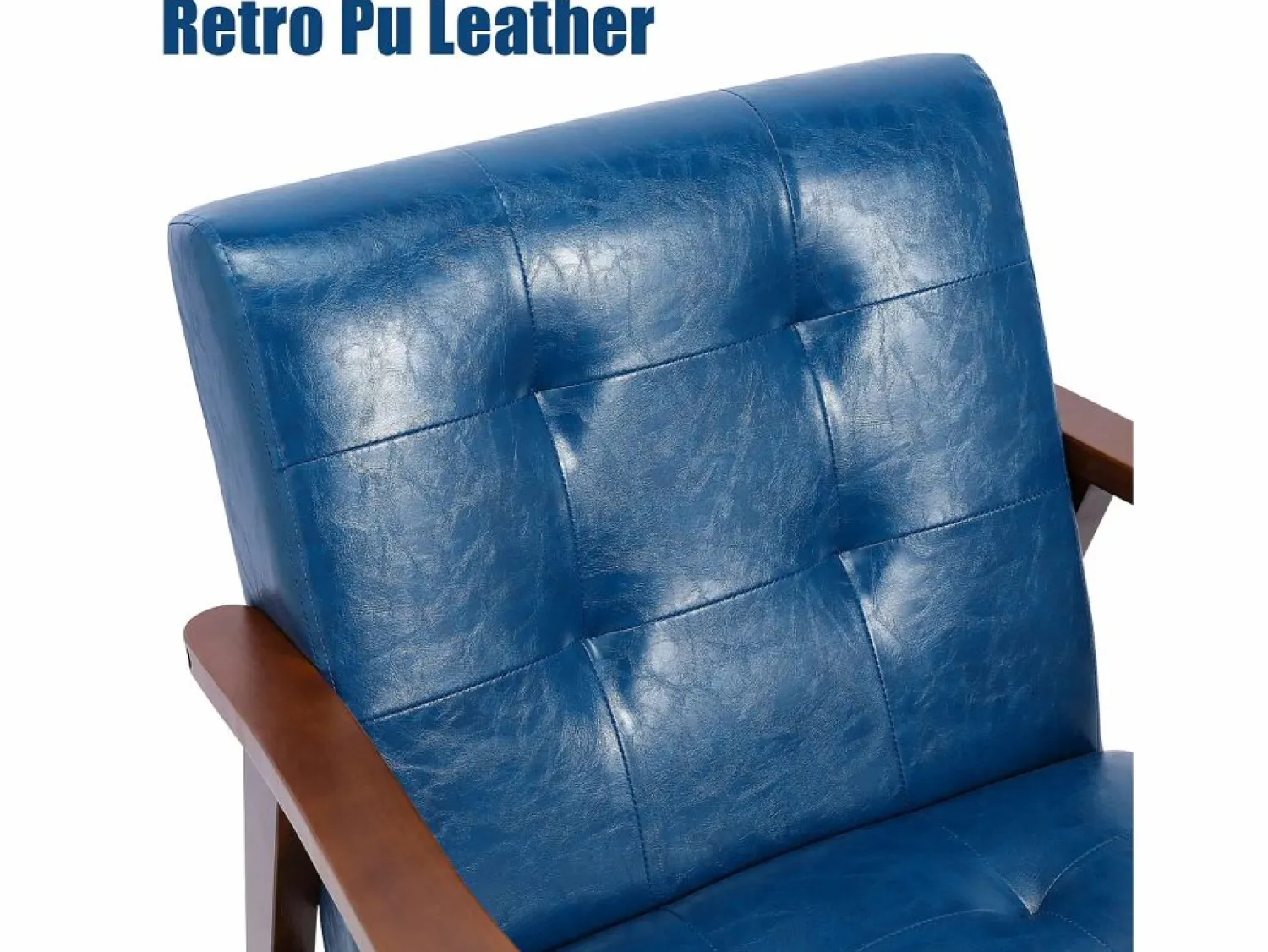 Outlet Sillón de cuero artificial tapizado estilo vintage - Sillón de madera natural para oficina o dormitorio, azul Sillón De Piel