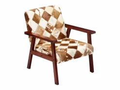 New Sillón de cuero auténtico de cabra blanco y marrón Sillón De Piel