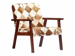 New Sillón de cuero auténtico de cabra blanco y marrón Sillón De Piel