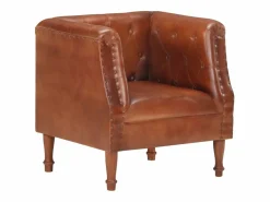 Clearance Sillón de cuero auténtico marrón Sillón De Piel