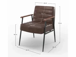 New Sillón de cuero de búfalo marrón y metal negro - Hugues Sillón De Piel