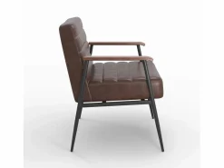 New Sillón de cuero de búfalo marrón y metal negro - Hugues Sillón De Piel