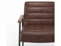 New Sillón de cuero de búfalo marrón y metal negro - Hugues Sillón De Piel