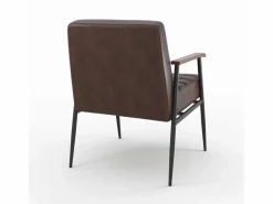 New Sillón de cuero de búfalo marrón y metal negro - Hugues Sillón De Piel