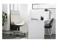 Discount Miliboo Sillón de escritorio moderno madera clara y blanca CURVED Blanco
