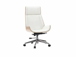 Discount Miliboo Sillón de escritorio moderno madera clara y blanca CURVED Blanco