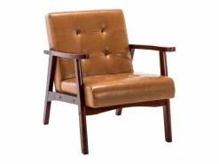Sale Sillón de Madera Maciza con Diseño Escandinavo Moderno - Cuero Natural Hipoalergénico Gris para Salón, Oficina o Dormitorio, Dimensiones 67x76x76 cm Sillón De Piel