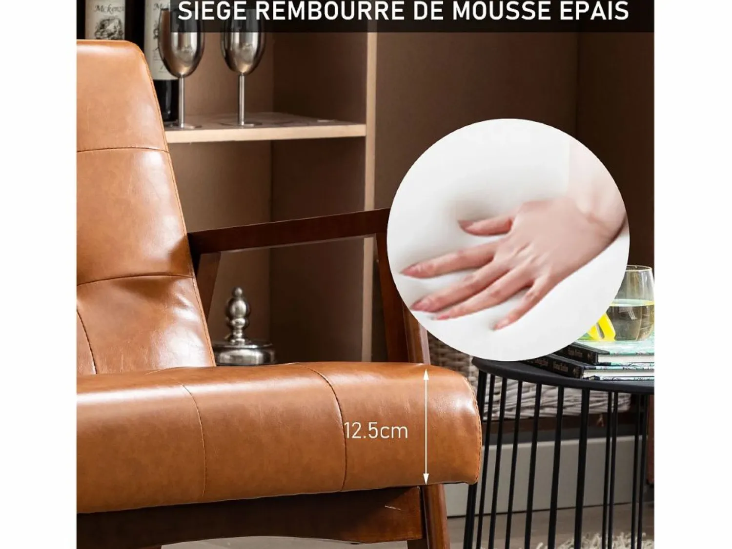 Sale Sillón de Madera Maciza con Diseño Escandinavo Moderno - Cuero Natural Hipoalergénico Gris para Salón, Oficina o Dormitorio, Dimensiones 67x76x76 cm Sillón De Piel