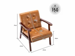 Sale Sillón de Madera Maciza con Diseño Escandinavo Moderno - Cuero Natural Hipoalergénico Gris para Salón, Oficina o Dormitorio, Dimensiones 67x76x76 cm Sillón De Piel
