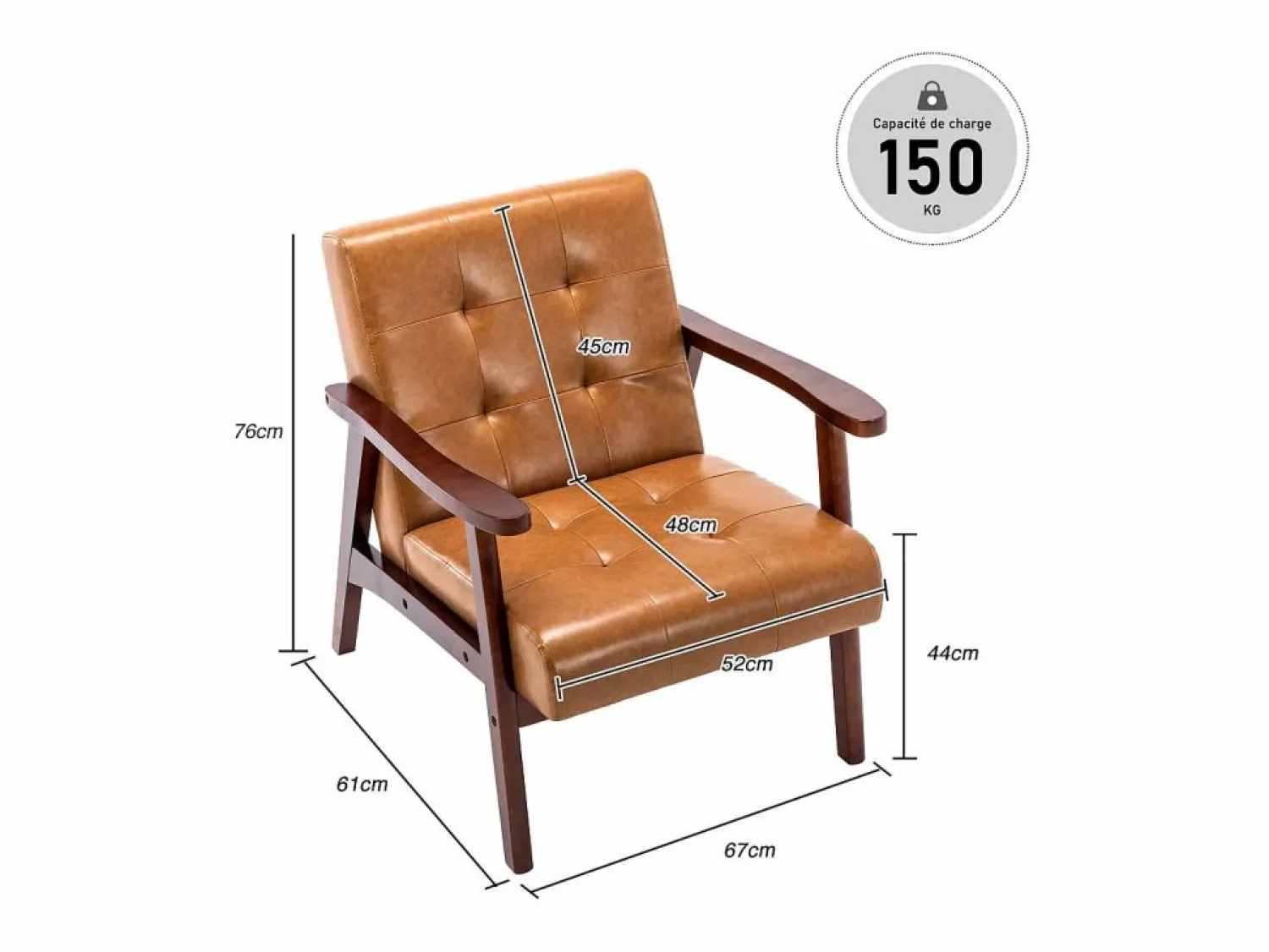 Sale Sillón de Madera Maciza con Diseño Escandinavo Moderno - Cuero Natural Hipoalergénico Gris para Salón, Oficina o Dormitorio, Dimensiones 67x76x76 cm Sillón De Piel