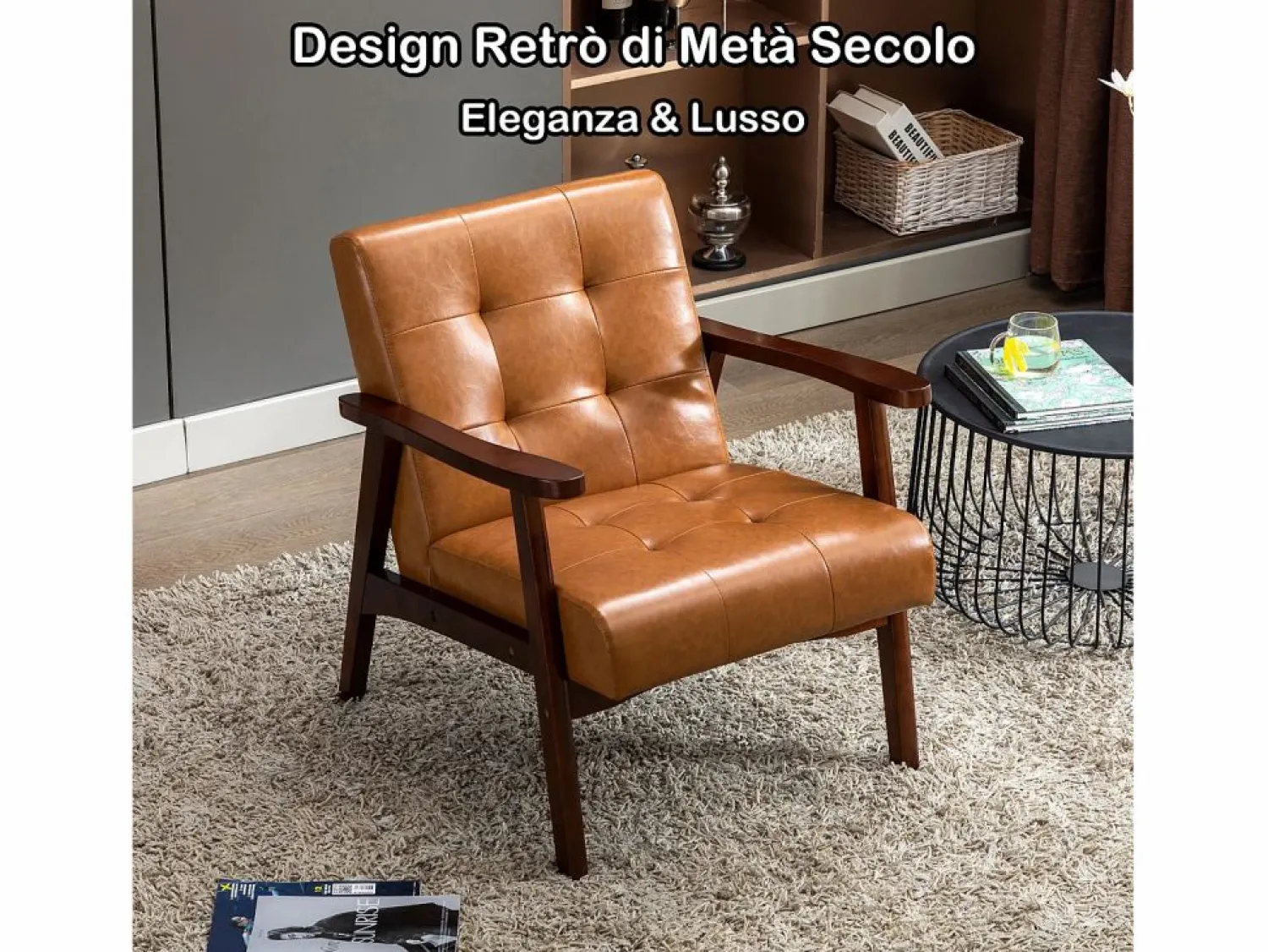 Sale Sillón de Madera Maciza con Diseño Escandinavo Moderno - Cuero Natural Hipoalergénico Gris para Salón, Oficina o Dormitorio, Dimensiones 67x76x76 cm Sillón De Piel