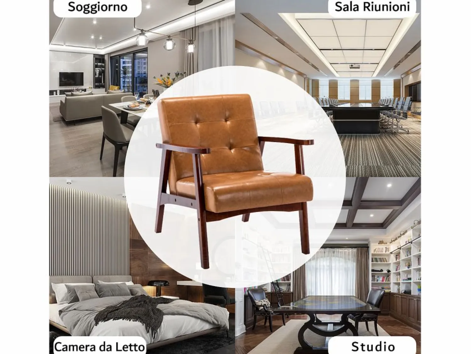 Sale Sillón de Madera Maciza con Diseño Escandinavo Moderno - Cuero Natural Hipoalergénico Gris para Salón, Oficina o Dormitorio, Dimensiones 67x76x76 cm Sillón De Piel