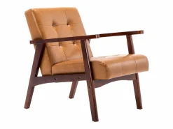 Sale Sillón de Madera Maciza con Diseño Escandinavo Moderno - Cuero Natural Hipoalergénico Gris para Salón, Oficina o Dormitorio, Dimensiones 67x76x76 cm Sillón De Piel