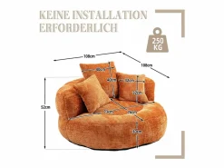 DripeX Sillón de marisco de marisco - tela de oranja de oranja - con 3 almohadas - carga máxima de 250 kg - 108x108x52cm