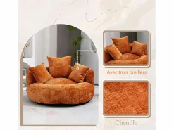 DripeX Sillón de marisco de marisco - tela de oranja de oranja - con 3 almohadas - carga máxima de 250 kg - 108x108x52cm