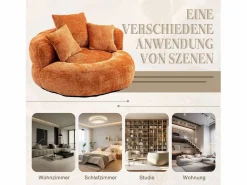 DripeX Sillón de marisco de marisco - tela de oranja de oranja - con 3 almohadas - carga máxima de 250 kg - 108x108x52cm
