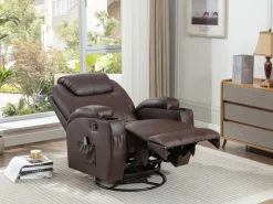 Vente-unique Sillón de masaje de piel sintética - Marrón - SILVANO - golpeteos y vibraciones