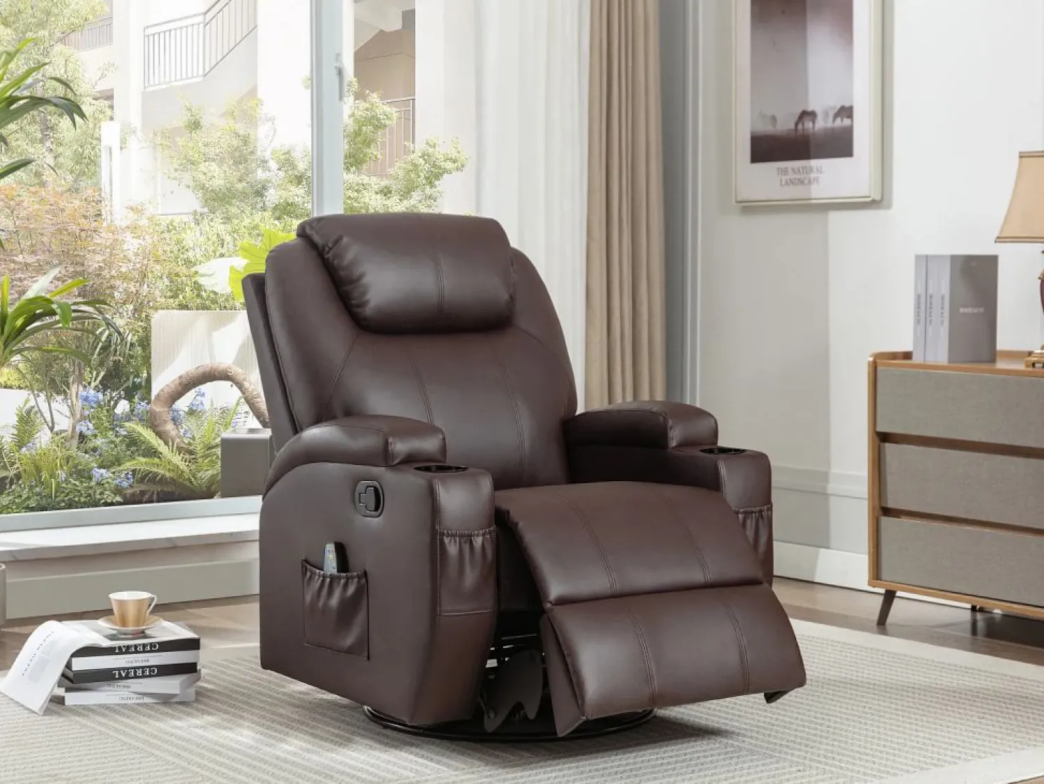 Vente-unique Sillón de masaje de piel sintética - Marrón - SILVANO - golpeteos y vibraciones