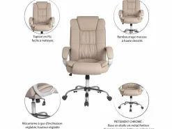 Best Sillón de Oficina Karen elevable y reclinable, Piel sintética, Color Taupe Silla De Oficina