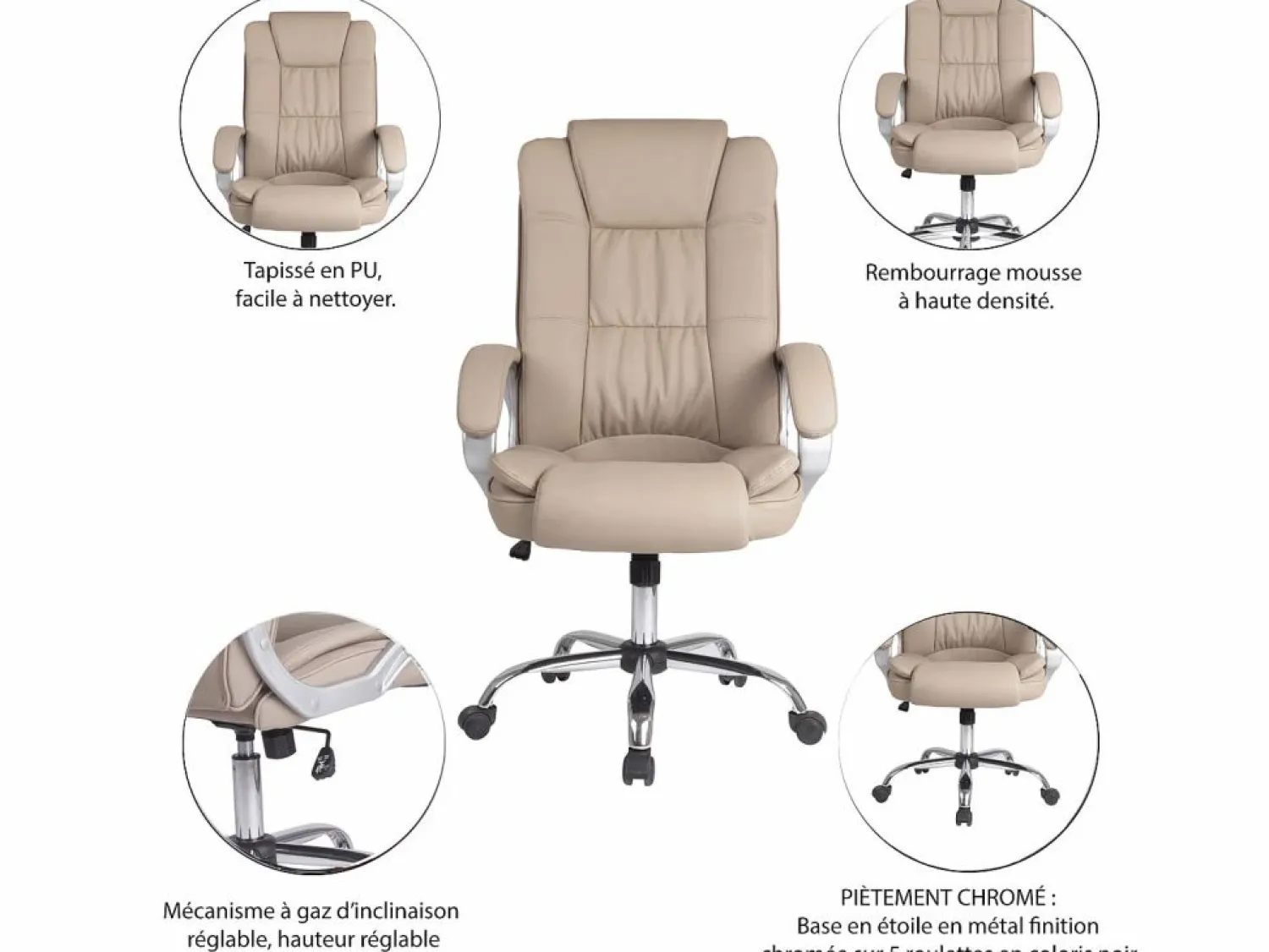 Best Sillón de Oficina Karen elevable y reclinable, Piel sintética, Color Taupe Silla De Oficina