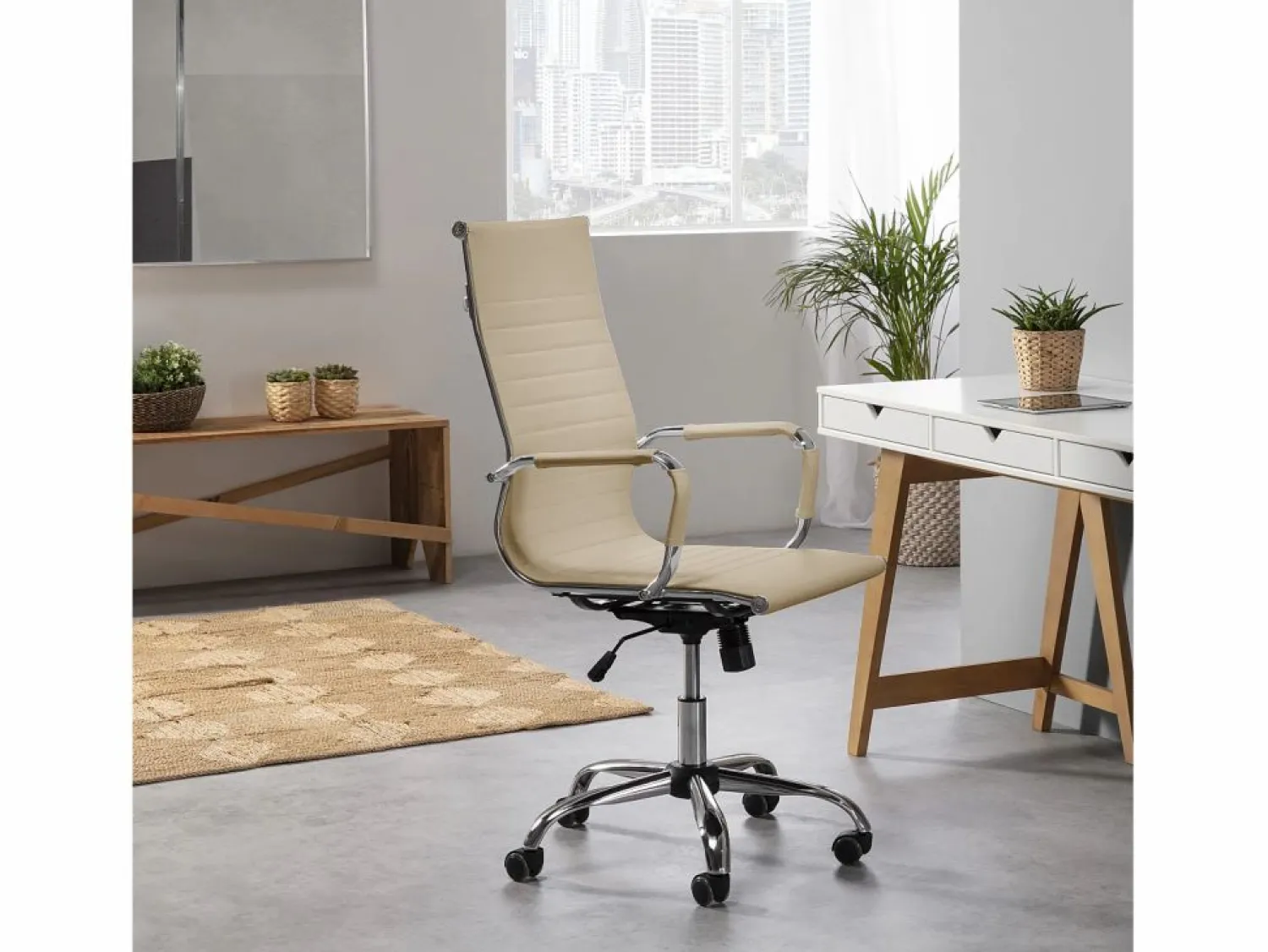 VS Venta-stock Sillón de Oficina Londres reclinable Taupe, Piel sintética, Altura Ajustable