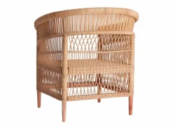 Hot Les Tendances Sillón de ratán claro y asiento de tela de algodón blanco Laniih Beige