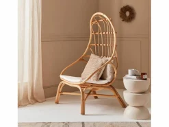 Sweeek Sillón de ratán en forma de huevo con cojín natural
