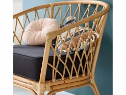 Hot Sillón de ratán marrón con cojín negro Sillón De Mimbre