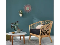 Hot Sillón de ratán marrón con cojín negro Sillón De Mimbre