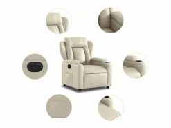 Outlet Sillón de relax | Silla | Sillón reclinable eléctrico de cuero sintético SHL3070 Crema