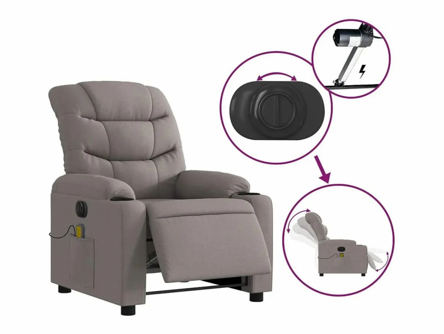 Sillón de relax | Sillón reclinable de masaje eléctrico tela gris taupe SHL4423