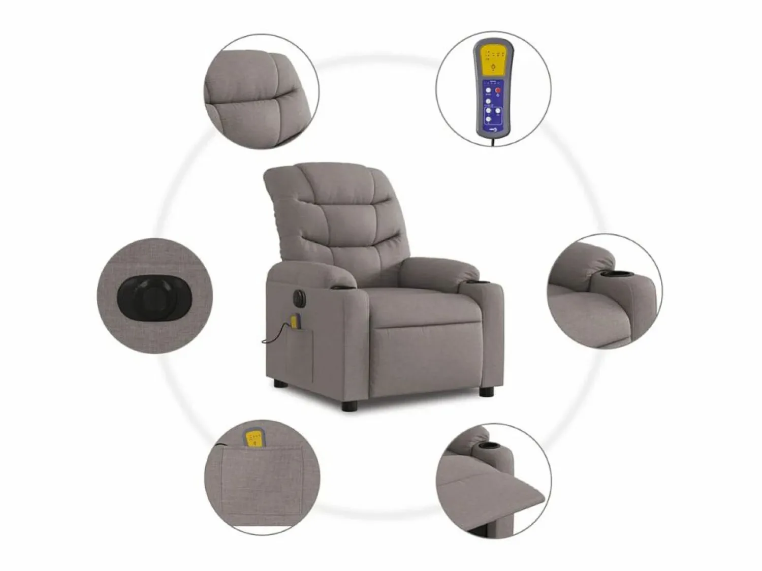 Sillón de relax | Sillón reclinable de masaje eléctrico tela gris taupe SHL4423