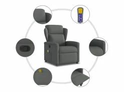 New Sillón de relax | Sillón reclinable de masaje de tela gris oscuro SHL3509 Gris antracita