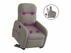 New Sillón de relax | Sillón reclinable de masaje elevable tela gris taupé SHL2493 Topo