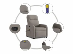 New Sillón de relax | Sillón reclinable de masaje elevable tela gris taupé SHL2493 Topo